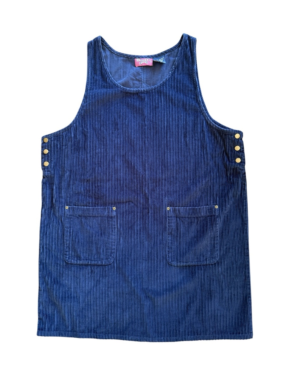 Vintage 90s Denim & Co Corduroy Jumper Dress Blue Plus Size 2X Pockets